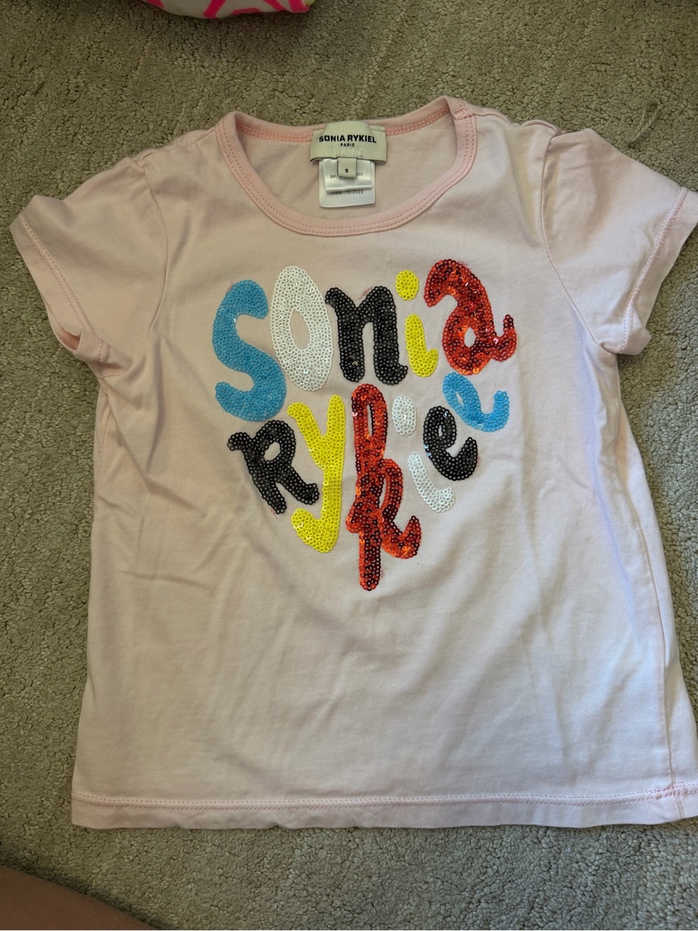 Sonia Rykiel Light Pink Kids Tee with Multicolor Sequin Logo